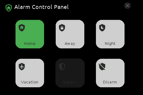 View of the Alarm Control Panel page on NSPanel