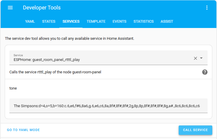 HA - Developer Tools - Action - RTTTL Play
