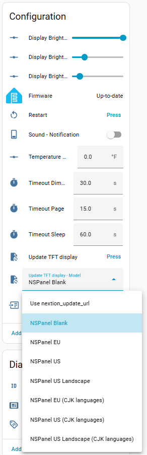 Upload TFT display - Model selector